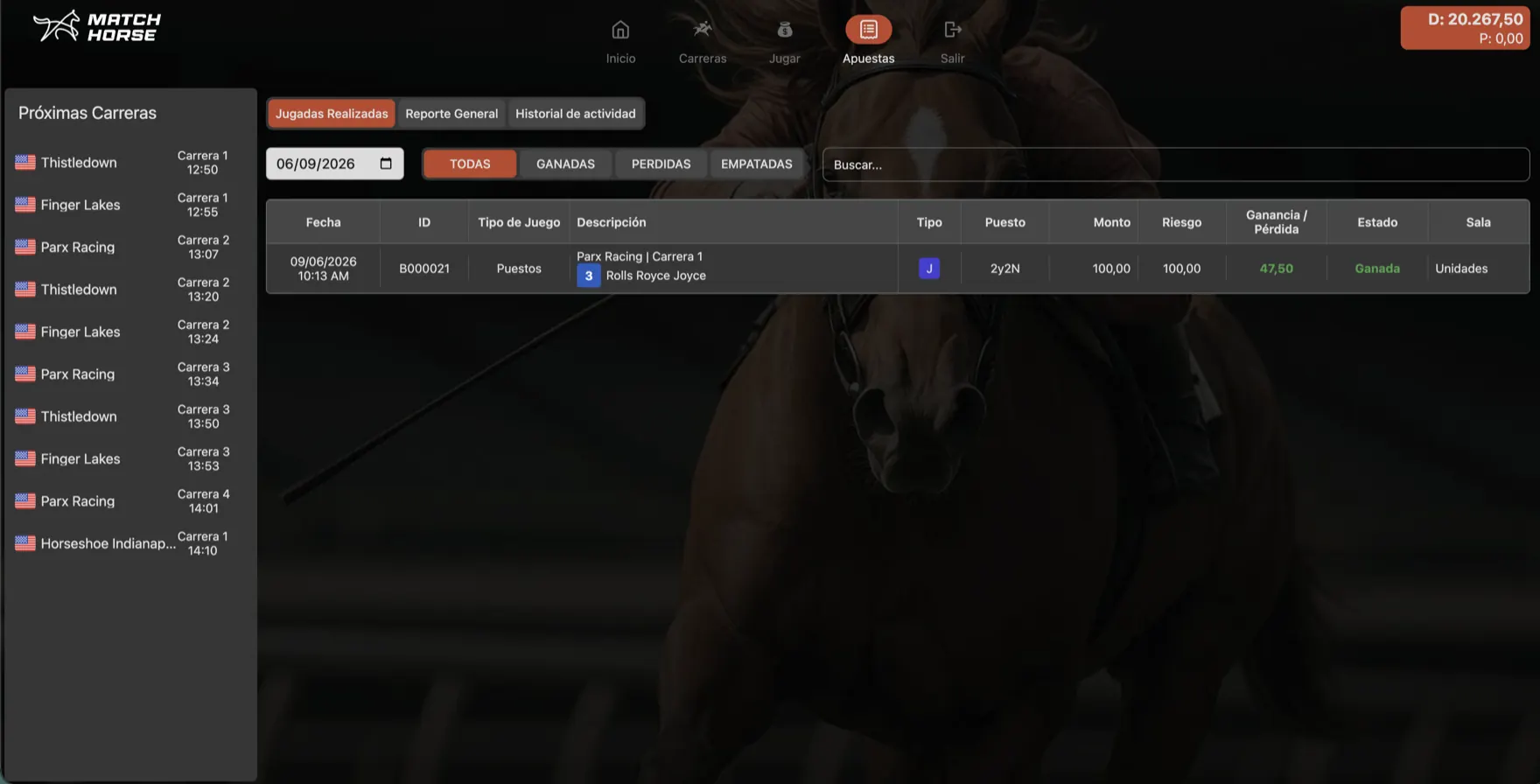 Mis apuestas e historial de tickets