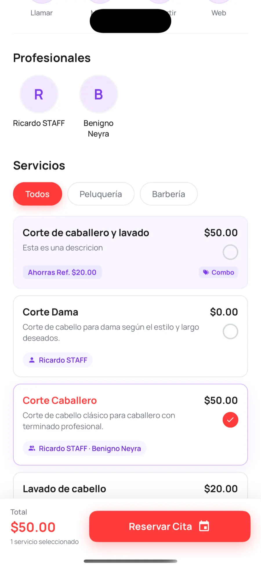 App móvil: búsqueda y filtros