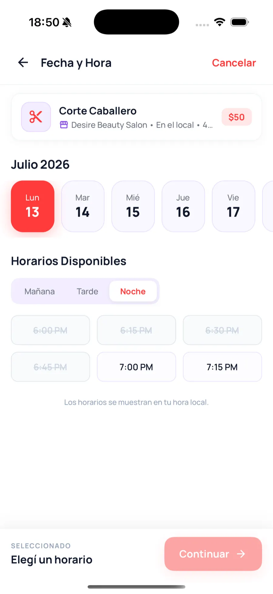 App móvil: ficha del profesional